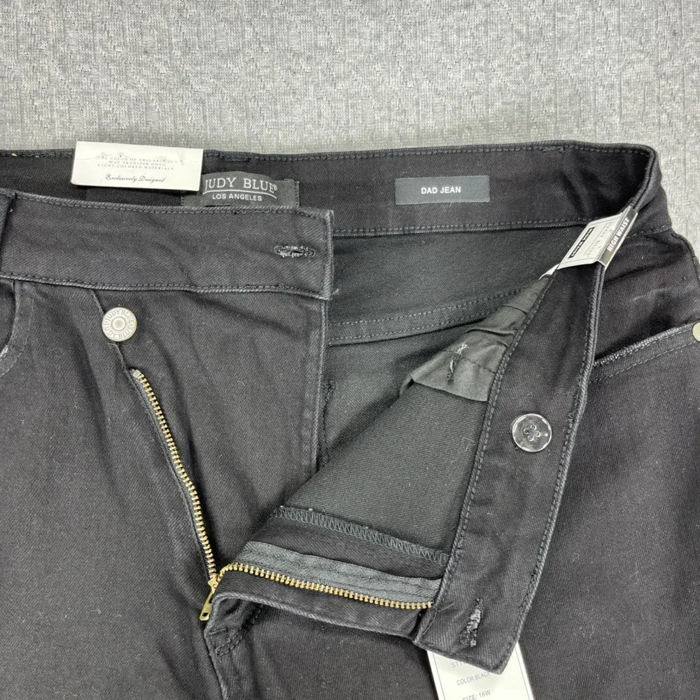 New Judy Blue Jeans Women 16W Black High Waist Crossover Fly Straight Leg‎